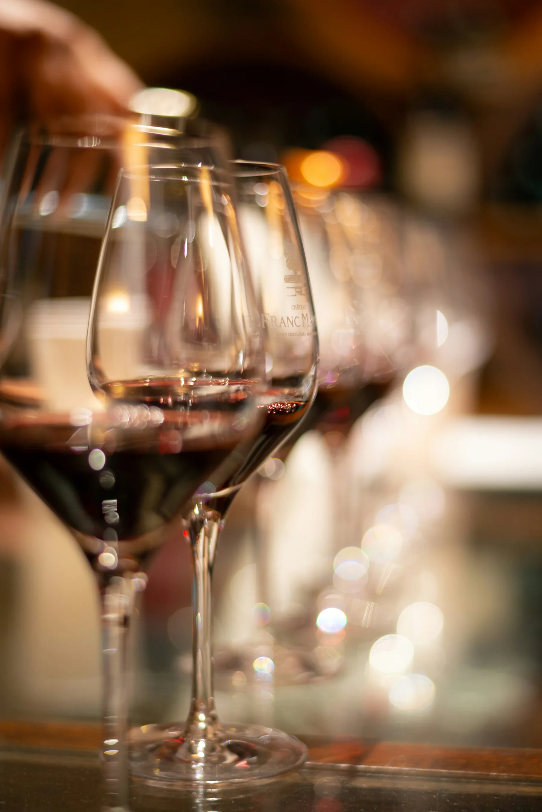 Fine wine glasses arranged for a tasting